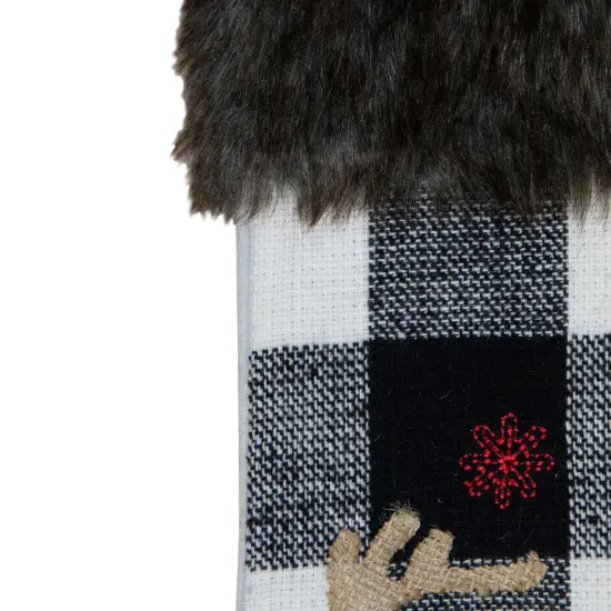 Northlight 18-Inch Black and White Buffalo Plaid Burlap Reindeer Christmas Stocking {4}