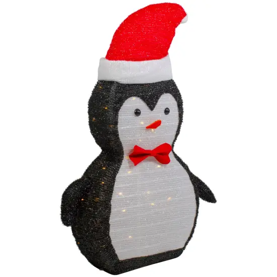 Northlight 28" LED Lighted Tinsel Penguin in Santa Hat Outdoor Christmas Decoration Black {5}