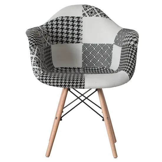 Mid-Century Modern Style Fabric Lined Armchair with Beech Wooden Legs Black & White Single {10}