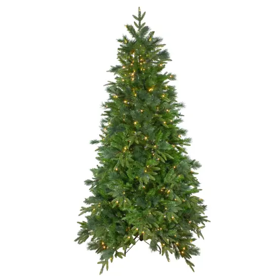 Northlight Real Touch&trade;️ Pre-Lit Full Rosemary Emerald Angel Pine Artificial Christmas Tree - 9' - Clear LED Lights Green {1}
