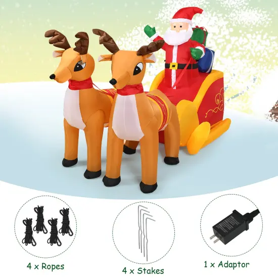 Costway 7.5 Ft Inflatable Santa Double Deer w/Sled Waterproof Christmas Outdoor Decoration {6}