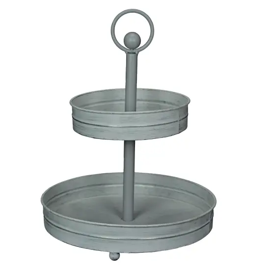 Metal Rustic Round Two Tier Country Farmhouse Tray Serving Stand {1}