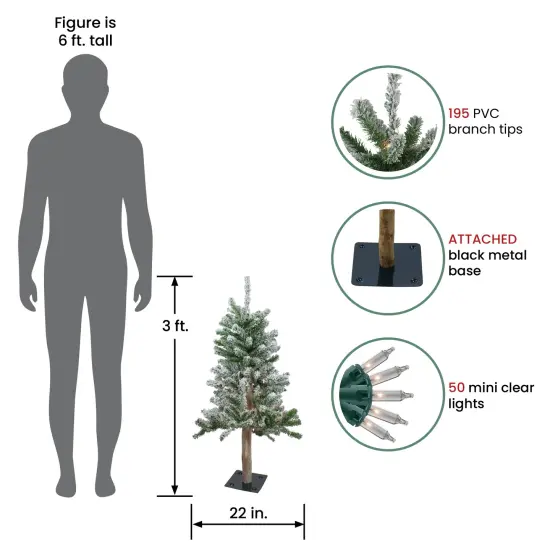 Northlight Pre-Lit Flocked Alpine Artificial Medium Christmas Tree - 3' - Clear Lights Green {7}