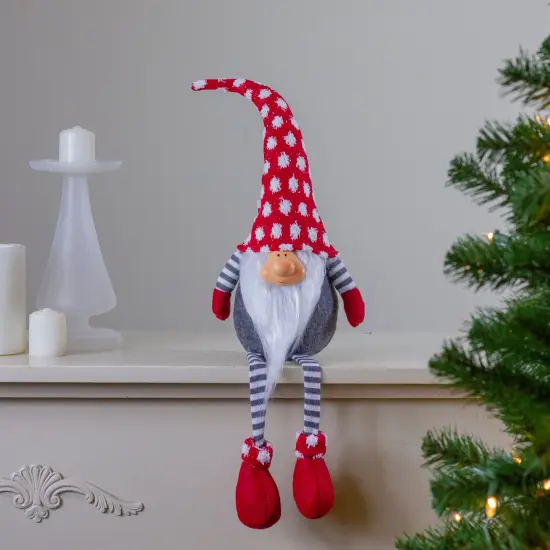 Northlight Hanging Leg and Polka-Dot Snow Cap Smiling Gnome - 24" - Gray and Red {3}