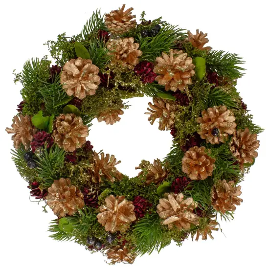 Northlight 12" Green, Gold, and Red Glitter Pinecones Christmas Wreath {1}
