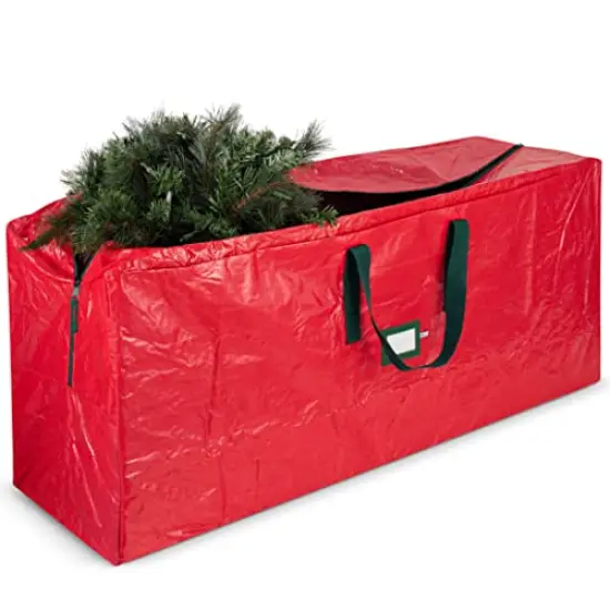 Artificial Christmas Tree Storage Bag - Fits Up to 7.5 Foot Holiday Xmas Disassembled Trees with Durable Reinforced Handles & Dual Zipper - Waterproof Material Protects from Dust, Moisture & Insects (Red) {2}