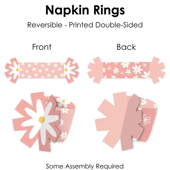 Big Dot of Happiness Pink Daisy Flowers - Floral Party Paper Napkin Holder - Napkin Rings - Set of 24 {7}