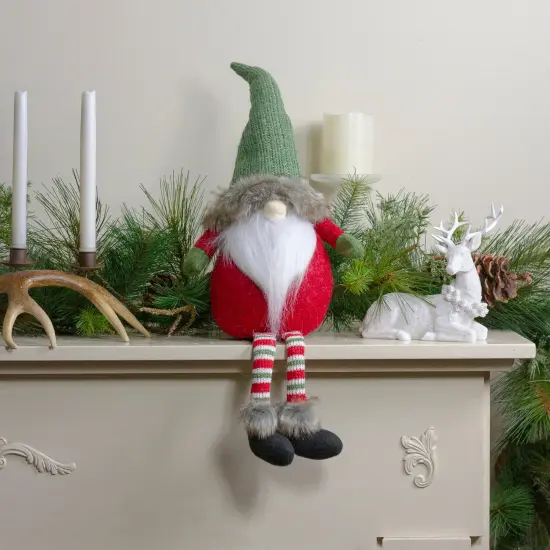 Northlight Dangling Legs Plush Sitting Gnome Christmas Figure - 25" - Red and Green {3}