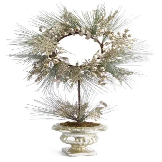 Melrose Champagne Potted Pine Artificial Christmas Topiary Wreath - 28-Inch, Unlit Green {1}