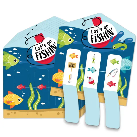 Big Dot of Happiness Let's Go Fishing - Fish Themed Birthday Party or Baby Shower Game Pickle Cards - Pull Tabs 3-in-a-Row - Set of 12 {1}