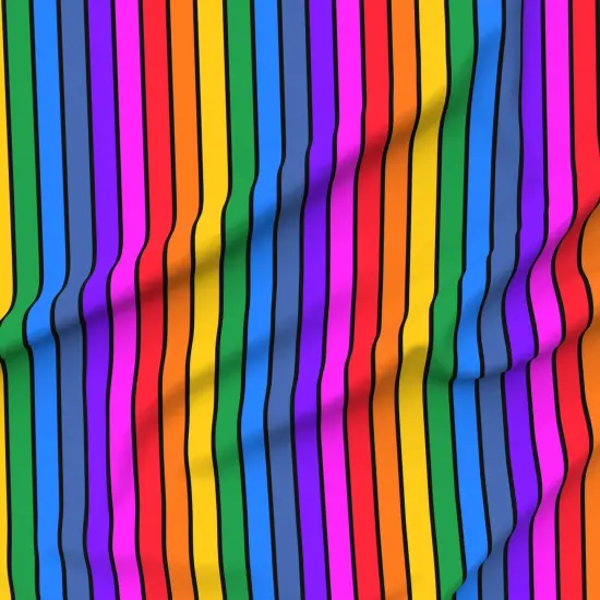Various Fabrics by the Yard or Fat Quarter Rainbow Vertical Stripe Bright Black Striped Large Scale Dopamine Home Pride Lgbtqia Custom Printed Fabric by Spoonflower {6}