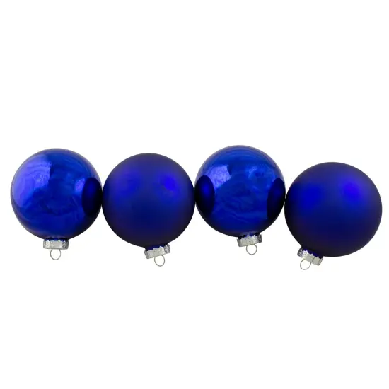 Northlight 2-Finish Glass Christmas Ball Ornaments - 4" (100mm) - Royal Blue - 4ct {1}