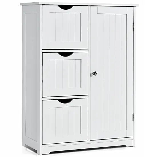 Costway Bathroom Floor Cabinet Side Storage Cabinet with 3 Drawers and 1 Cupboard Grey\ Black {7}