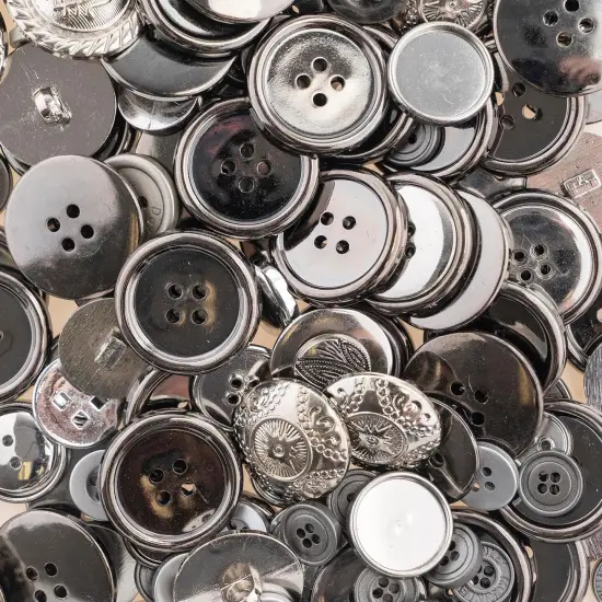 John Bead Nutton But Buttons Assorted Mixed Sizes, 130g Silver {2}