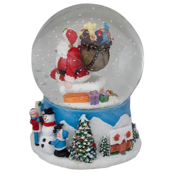Northlight 6.5" Santa Coming Down the Chimney Christmas Snow Globe Blue {3}