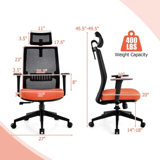 Costway Mesh Office Chair Big Tall Ergonomic Executive Chair Height Adjustable 400 lbs {3}