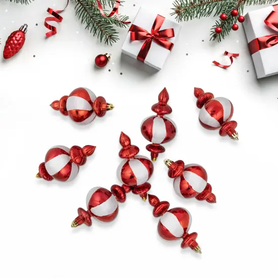 Northlight 8-Count Red and White Shatterproof Finial Christmas Ornaments, 6" {3}