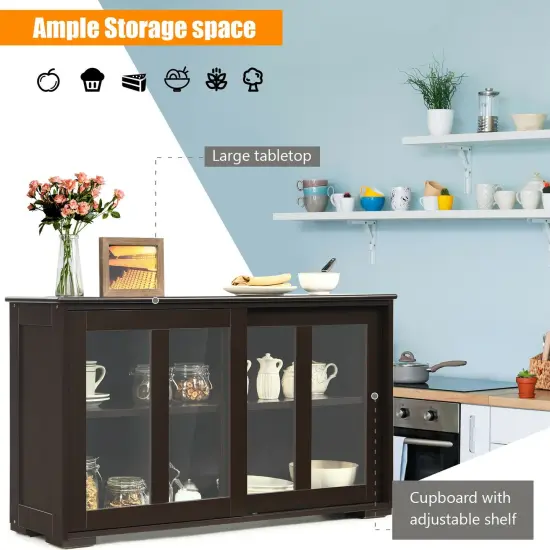 Sideboard Buffet Cupboard Storage Cabinet with Sliding Door Brown {2}