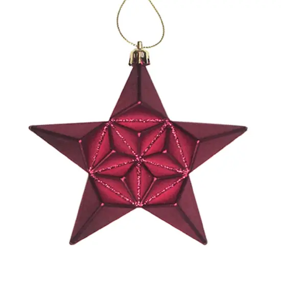 DAK 12ct Matte Burgundy Glittered Star Shatterproof Christmas Ornaments 5" Red {1}