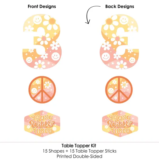 Big Dot of Happiness Young, Wild and Three - Boho Hippie Third Birthday Party Centerpiece Sticks - Table Toppers - Set of 15 {6}