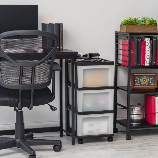 IRIS USA 3 Drawer Rolling Storage Cart with Organizer Top, Black/White {3}