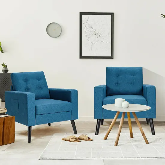 Costway Set of 2 Upholstered Accent Chair Single Sofa Armchair w/ Wooden Legs {2}