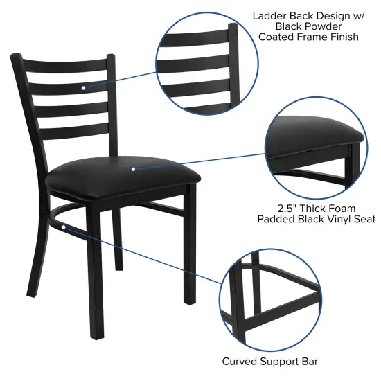 Emma and Oliver Ladder Back Metal Restaurant Dining Chair BlackVYL/BlackMetal {2}