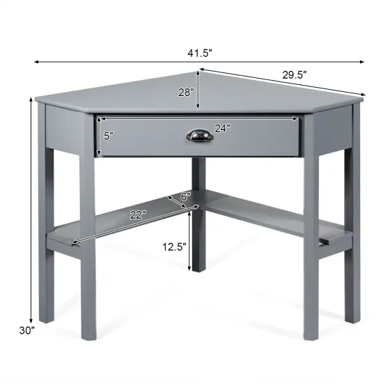 Costway Triangle Computer Desk Corner Office Desk Laptop Table w/ Drawer Shelves Rustic Grey {2}