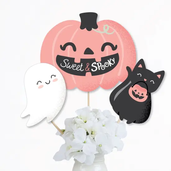 Big Dot of Happiness Pastel Halloween - Pink Pumpkin Party Centerpiece Sticks - Table Toppers - Set of 15 {4}