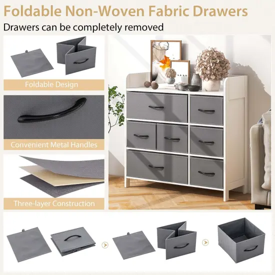 Costway 5/7-Drawer Dresser for Bedroom Chest of Drawers with 2 Large Fabric Bins White {5}
