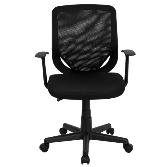 Emma and Oliver Mid-Back Mesh Tapered Back Swivel Task Office Chair with T-Arms Black {3}