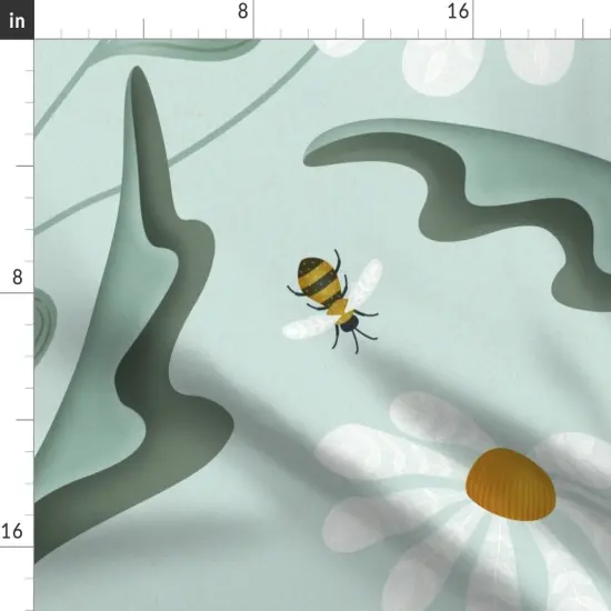 Various Fabrics by the Yard or Fat Quarter Mint Floral Aqua Botanical Honeybee Jumbo Xl Oversized Folk Art Style Custom Printed Fabric by Spoonflower {2}