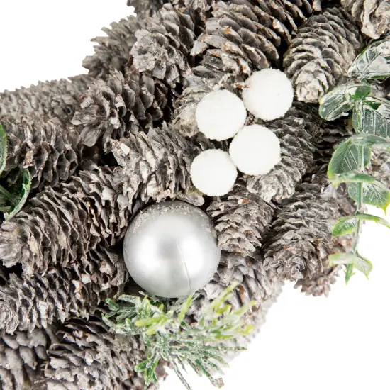 Northlight White Berry and Pinecone Foliage Christmas Ornament Wreath, 12.5-Inch, Unlit Brown {4}