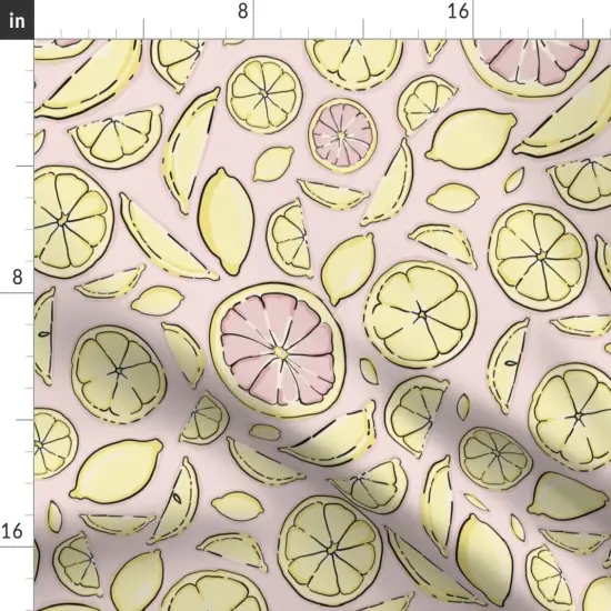 Various Fabrics by the Yard or Fat Quarter Citrus Pink Yellow Lemon Grapefruit Line Art Medium Scale Custom Printed Fabric by Spoonflower {2}