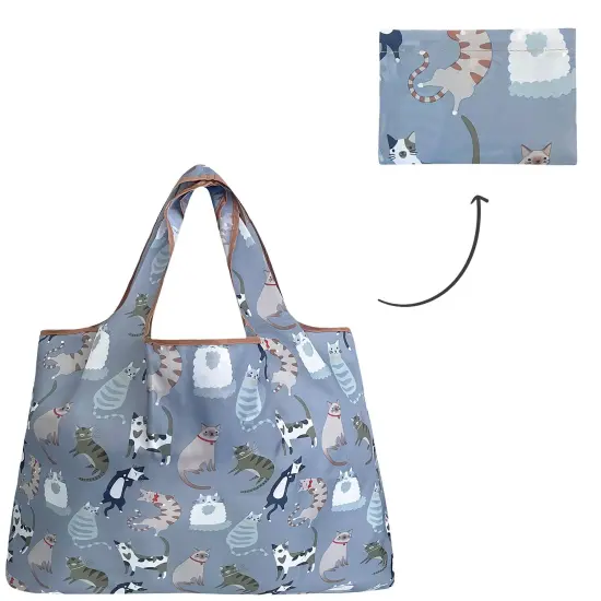 Wrapables Large Foldable Tote Nylon Reusable Grocery Bags Cool Felines {4}