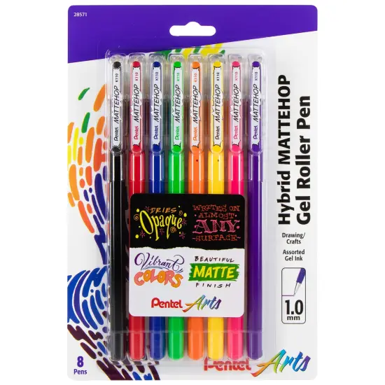 Pentel Arts Hybrid Mattehop Gel Roller Pen 1.0mm 8/Pkg-Assorted Colors {1}