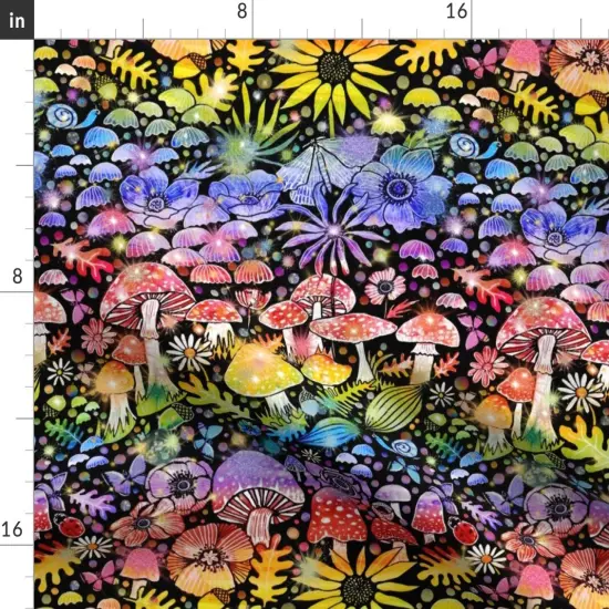 Various Fabrics by the Yard or Fat Quarter Rainbow Mushrooms Colorful Sunflower Anemone Botanical Woodland Red Blue Custom Printed Fabric by Spoonflower {2}