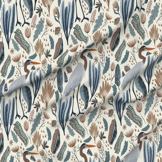 Various Fabrics by the Yard or Fat Quarter Coastal Floral Tropical Wildlife Neutral Cranes Heron Leaves Marsh Bird Blue Jumbo Scale Custom Printed Fabric by Spoonflower {6}