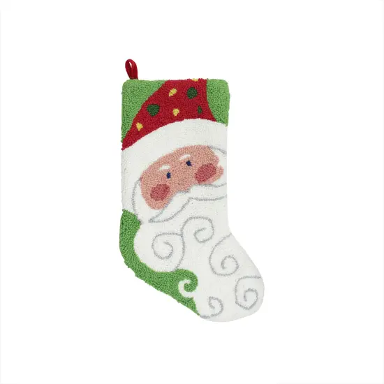 Gallerie II 21" Plush Loop Knit and Rosy Cheeked Santa Claus Christmas Stocking Green {1}