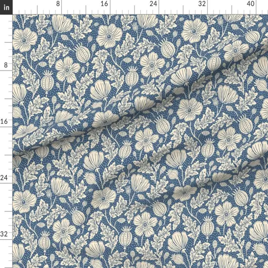 Various Fabrics by the Yard or Fat Quarter Vintage Floral Blue Botanical Garden Bloom Meadow Wildflower Custom Printed Fabric by Spoonflower {1}