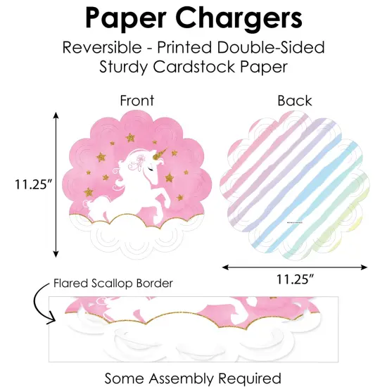 Big Dot of Happiness Rainbow Unicorn - Magical Unicorn Baby Shower or Birthday Party Paper Charger & Table Decorations Chargerific Kit for 8 {6}