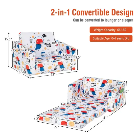 2-in-1 Convertible Kids Sofa with Velvet Fabric White {4}