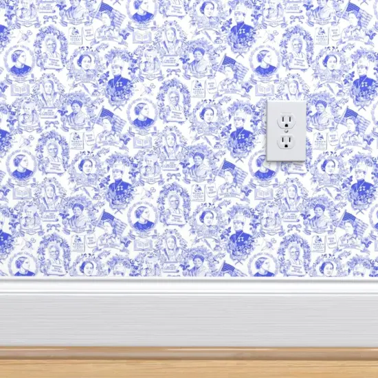Peel & Stick Wallpaper 2FT Wide Blue Toile History Suffragette Protest Dissent Feminism Civil Rights Womens Small Scale Custom Removable Wallpaper by Spoonflower {4}