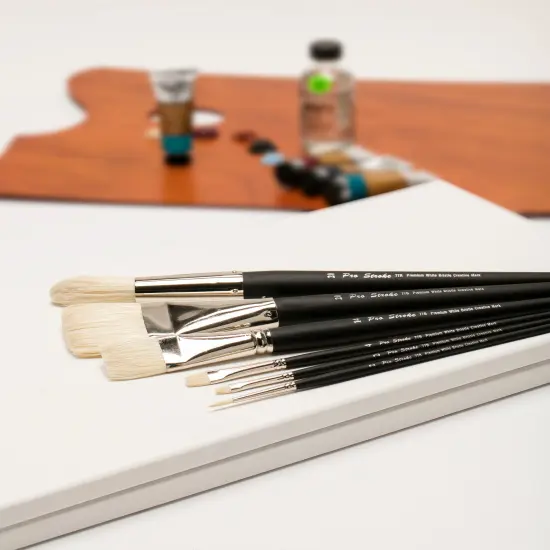 Creative Mark Pro Stroke Premium White Chungking Hog Bristle Artist Paint Brush - Try-Me Set of 7 - Natural Bristle Brush w/ Great Control Suitable for Oils, Watercolors, Acrylics, Alkyds, Caseins {4}