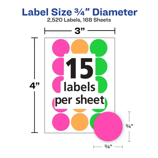 Avery Color-Coding Removable Labels, 3/4 Inch Round Labels, Assorted Neon Colors, Non-Printable, 8 Packs, 2,520 Dot Stickers Total (21933) {5}