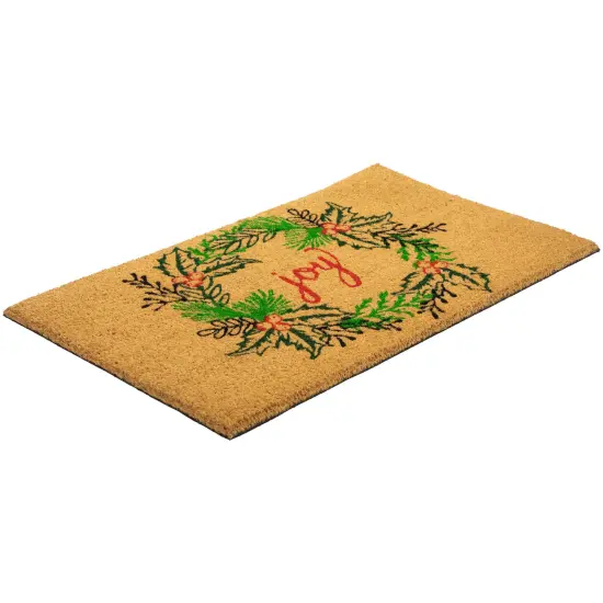 Northlight Natural Coir "Joy" Wreath Christmas Doormat 18" x 30" Brown {5}