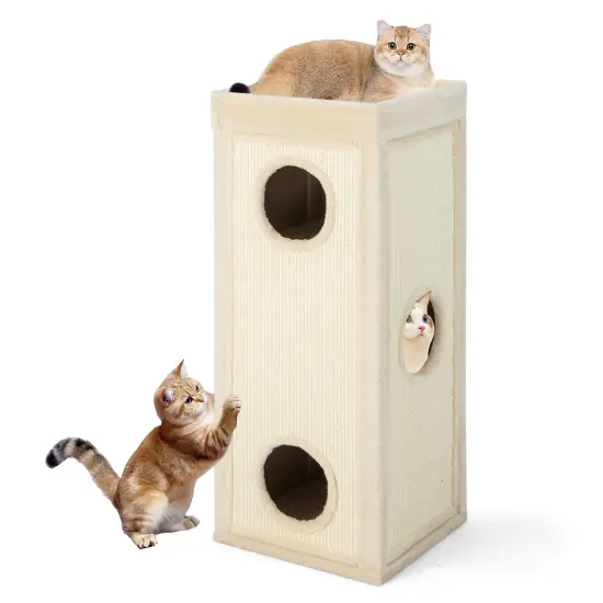 Costway 4-Story Cat House 39'' Cat Condo with Scratching Posts & 4 Soft Plush Cushions Gray/Natural {8}