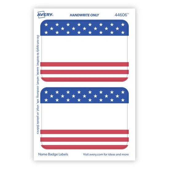 Avery Adhesive Name Tags, American Flag, Stars & Stripes, 2-1/3" x 3-3/8", 36 Name Stickers (44606) {1}