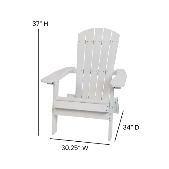 Merrick Lane Set Of Two Riviera Folding Adirondack Patio Chairs With Matching Outdoor Side Table White {5}