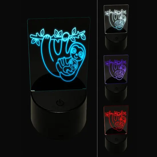 Mother and Baby Sloth 3D Illusion LED Night Light Sign Nightstand Desk Lamp {1}